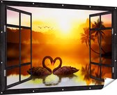 Gars Affiche de jardin Transparente Deux Cygnes Noirs en Forme de Coeur - 180x120 cm - Toile jardin - Décoration de jardin - Décoration murale extérieur - Tableau jardin