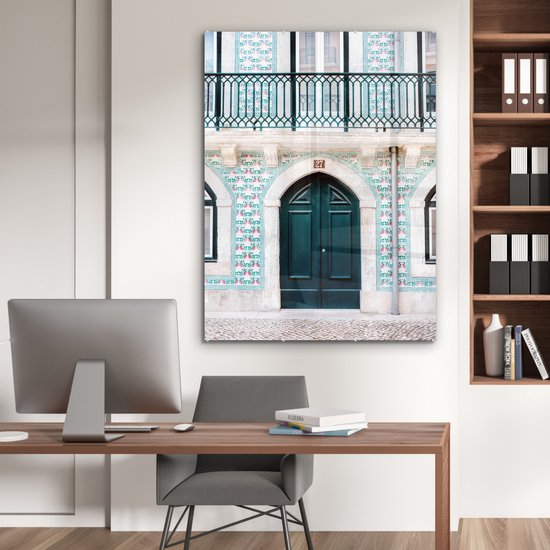 MuchoWow® Peinture sur verre 90x120 cm - Peinture sur verre acrylique - Porte - Bois - Vert - Maison - Photo sur verre - Peintures