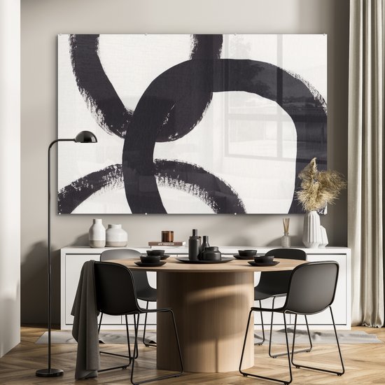 MuchoWow® Peinture sur verre 180x120 cm - Peinture sur verre acrylique - Abstrait - Formes - Zwart - Cercles - Photo sur verre - Peintures