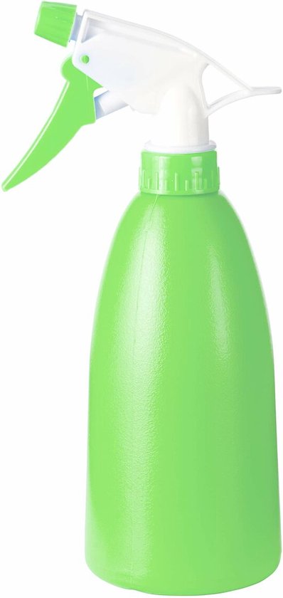 Groene spuitfles met witte spuitkop en groene trekker.