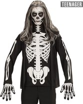 Widmann - Spook & Skelet Kostuum - Skelet Andrea Tiener Shirt Jongen - zwart - Maat 164 - Carnavalskleding - Verkleedkleding