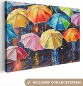 Canvas Schilderij Paraplu's - Schilderij - Kunst - Regenboog - 120x80 cm - Wanddecoratie