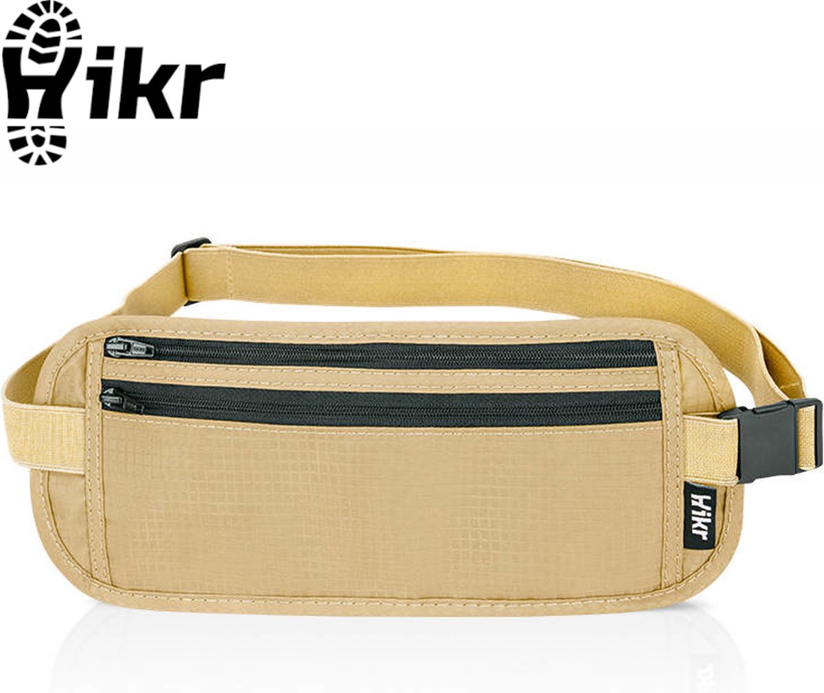 Hikr Moneybelt – Premium Reisportemonnee – 100% RFID-bescherming – Spatwaterdichte Geldriem, Heuptasje & Buideltasje – Onzichtbaar – Unisex – Beige