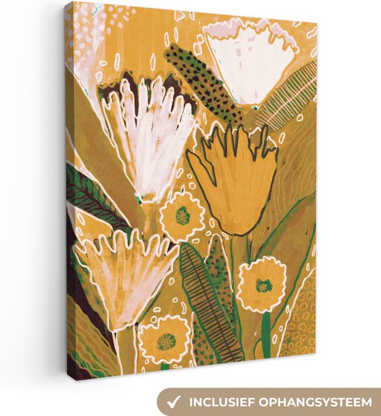 Tableau sur toile Fleurs - Jaune - Couleurs - Plantes - 30x40 cm - Décoration murale
