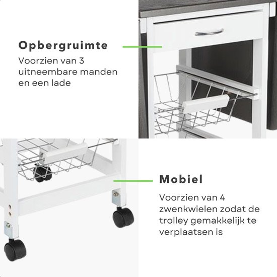Relaxdays kitchen trolley JAMES, size S, bamboo, drawer, 2