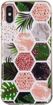 GadgetBay Zeshoeken Print zacht TPU hoesje iPhone XS Max cover - Bladeren en Marmer