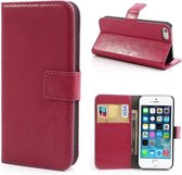 GadgetBay Roze lederen Bookcase hoesje portemonnee iPhone 5 5s SE Cover van leer Wallet