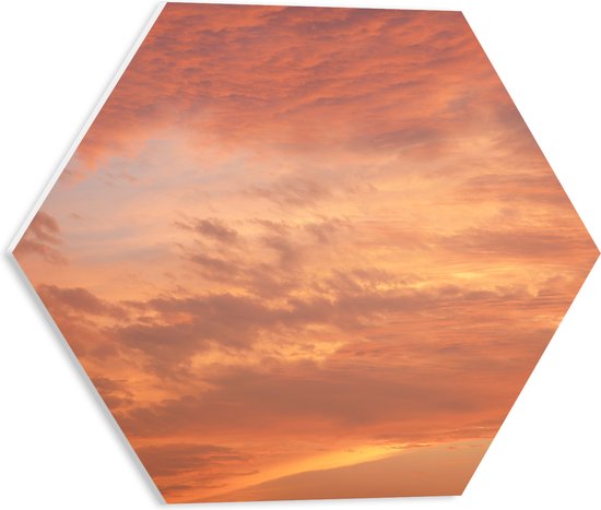 PVC Schuimplaat Hexagon - Prachtige Pastelroze en -oranje Lucht vol Wolken - 40x34.8 cm Foto op Hexagon (Met Ophangsysteem)