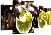 GroepArt - Schilderij -  Tulp - Geel, Grijs - 160x90cm 4Luik - Schilderij Op Canvas - Foto Op Canvas