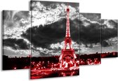 GroepArt - Schilderij -  Eiffeltoren - Grijs, Rood, Zwart - 160x90cm 4Luik - Schilderij Op Canvas - Foto Op Canvas