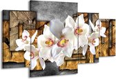 GroepArt - Schilderij -  Orchidee - Grijs, Bruin, Wit - 160x90cm 4Luik - Schilderij Op Canvas - Foto Op Canvas