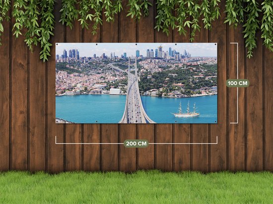 Gards Affiche de jardin Istanbul Bosphorus Bridge from Above - 200x100 cm - Toile de jardin - Décoration de jardin - Décoration murale extérieur - Peinture de jardin