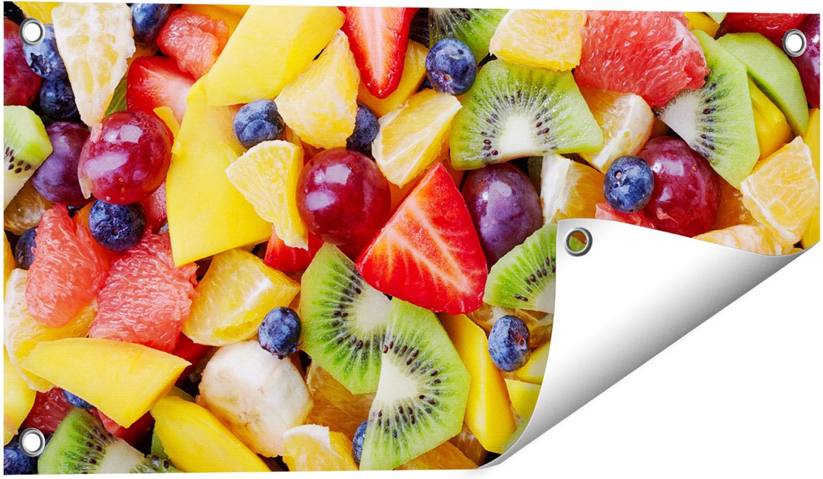 Gards Tuinposter Diverse Kleurrijke Fruit Achtergrond - 60x30 cm - Tuindoek - Tuindecoratie - Wanddecoratie buiten - Tuinschilderij Multikleur
