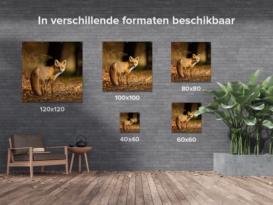 Gards Tuinposter Vos in het Herfstbos - 50x50 cm - Tuindoek - Tuindecoratie - Wanddecoratie buiten - Tuinschilderij