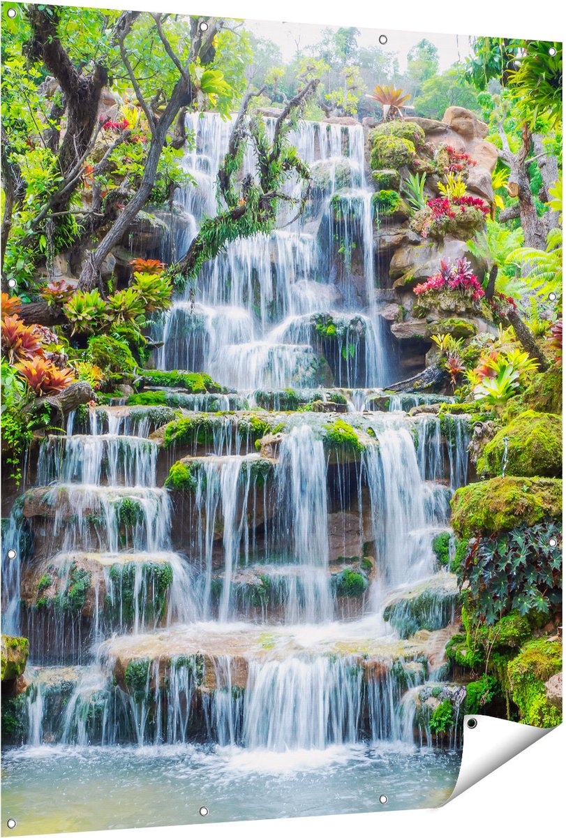 Gards Tuinposter Tropische Waterval in Thailand - 120x150 cm - Tuindoek - Tuindecoratie - Wanddecoratie buiten - Tuinschilderij Multikleur