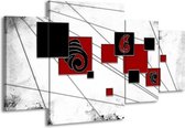 GroepArt - Schilderij -  Vierkant - Zwart, Rood, Wit - 160x90cm 4Luik - Schilderij Op Canvas - Foto Op Canvas