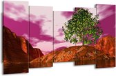 GroepArt - Canvas Schilderij - Natuur - Groen, Paars, Roze - 150x80cm 5Luik- Groot Collectie Schilderijen Op Canvas En Wanddecoraties