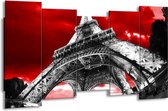 GroepArt - Canvas Schilderij - Eiffeltoren - Rood, Zwart, Grijs - 150x80cm 5Luik- Groot Collectie Schilderijen Op Canvas En Wanddecoraties