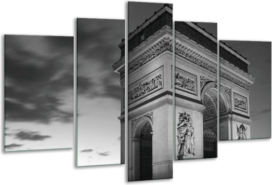 Glasschilderij Parijs - Grijs, Zwart, Wit - 170x100cm 5Luik - Foto Op Glas - Geen Acrylglas Schilderij - 6000+ Glasschilderijen Collectie - Wanddecoratie