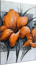 Schilderij - Bloemen - Bruin , Oranje , Grijs - 70x120cm 1Luik - GroepArt - Handgeschilderd Schilderij - Canvas Schilderij - Wanddecoratie - Woonkamer - Slaapkamer - Geschilderd Door Onze Kunstenaars 2000+Collectie Maatwerk Mogelijk
