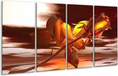 GroepArt - Glasschilderij - Roos - Rood, Goud, Geel - 160x80cm 4Luik - Foto Op Glas - Geen Acrylglas Schilderij - 6000+ Glasschilderijen Collectie - Wanddecoratie