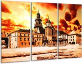 GroepArt - Schilderij -  Gebouw - Oranje, Bruin, Geel - 120x80cm 3Luik - 6000+ Schilderijen 0p Canvas Art Collectie