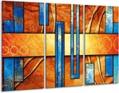 GroepArt - Schilderij -  Abstract - Blauw, Geel, Oranje - 120x80cm 3Luik - 6000+ Schilderijen 0p Canvas Art Collectie