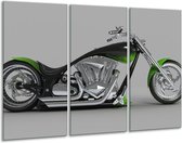 GroepArt - Schilderij -  Motor - Groen, Grijs, Zwart - 120x80cm 3Luik - 6000+ Schilderijen 0p Canvas Art Collectie