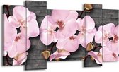 GroepArt - Schilderij - Orchidee, Bloemen - Grijs, Roze - 120x65cm 5Luik - Foto Op Canvas - GroepArt 6000+ Schilderijen 0p Canvas Art Collectie - Wanddecoratie