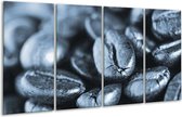 GroepArt - Glasschilderij - Koffiebonen, Keuken - Blauw, Grijs - 160x80cm 4Luik - Foto Op Glas - Geen Acrylglas Schilderij - 6000+ Glasschilderijen Collectie - Wanddecoratie