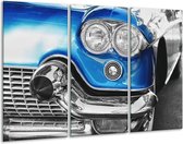 Glasschilderij Oldtimer, Auto - Grijs, Blauw, Zilver - 120x80cm 3Luik - Foto Op Glas - Geen Acrylglas Schilderij - GroepArt 6000+ Glas Art Collectie - Maatwerk Mogelijk