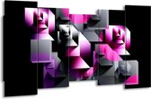 GroepArt - Canvas Schilderij - Art - Grijs, Roze, Paars - 150x80cm 5Luik- Groot Collectie Schilderijen Op Canvas En Wanddecoraties