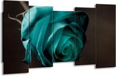 GroepArt - Canvas Schilderij - Roos - Blauw, Wit, Zwart - 150x80cm 5Luik- Groot Collectie Schilderijen Op Canvas En Wanddecoraties