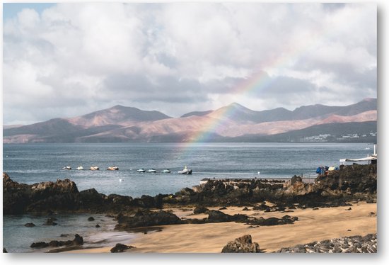 Regenboog aan de kust - Lanzarote - Foto op Dibond