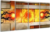 GroepArt - Glasschilderij - Art - Geel, Grijs, Rood - 160x80cm 4Luik - Foto Op Glas - Geen Acrylglas Schilderij - 6000+ Glasschilderijen Collectie - Wanddecoratie