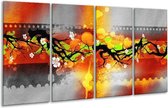 GroepArt - Glasschilderij - Art - Oranje, Zwart, Geel - 160x80cm 4Luik - Foto Op Glas - Geen Acrylglas Schilderij - 6000+ Glasschilderijen Collectie - Wanddecoratie
