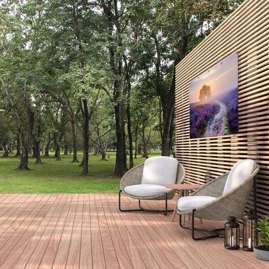 Gards Affiche de jardin Chemin dans la Prairie de la Veluwe - 160x80 cm - Toile de jardin - Décoration de jardin - Décoration murale extérieur - Tableau de jardin