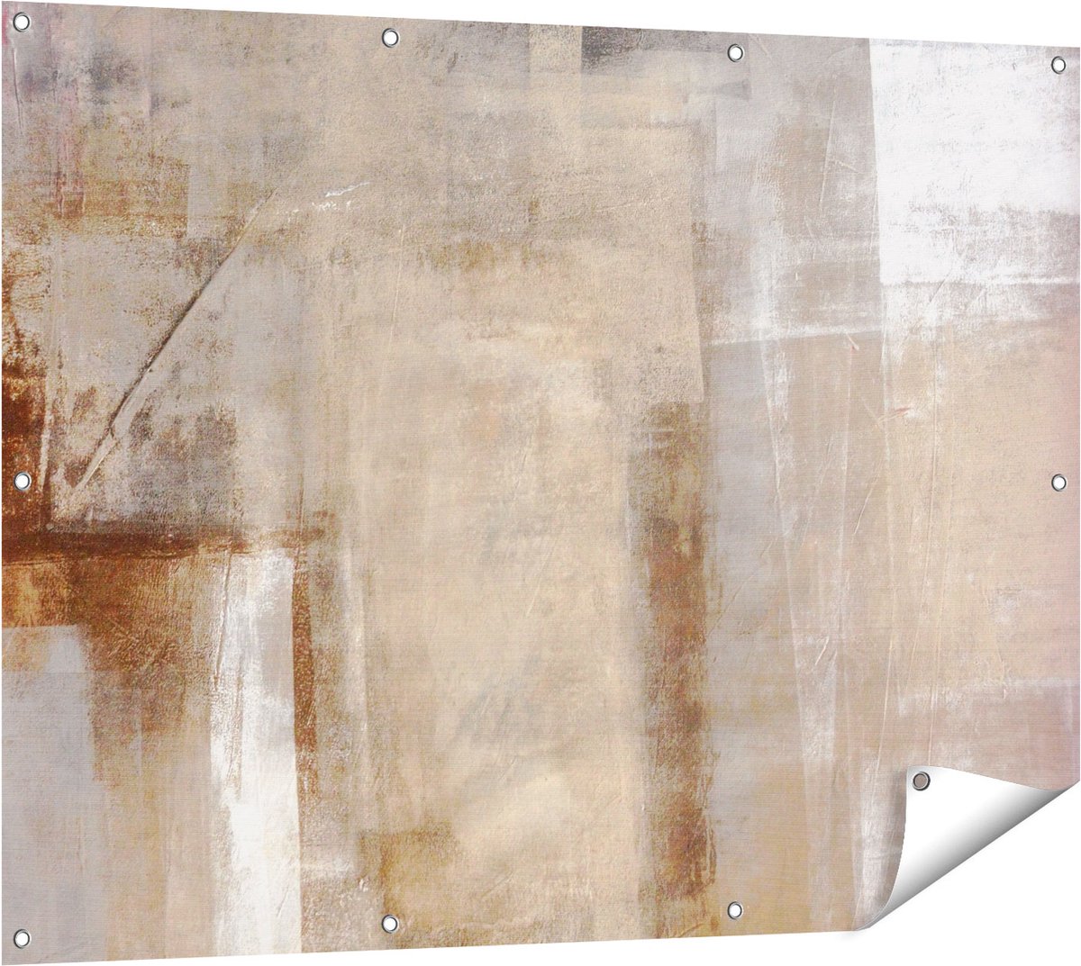 Gards Tuinposter Abstracte Kunst Bruin met Beige - 120x90 cm - Tuindoek - Tuindecoratie - Wanddecoratie buiten - Tuinschilderij Multikleur