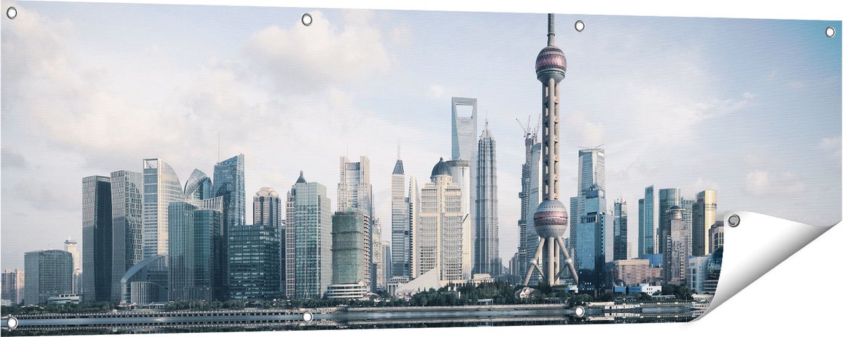 Gards Tuinposter Shanghai Skyline in China - 150x50 cm - Tuindoek - Tuindecoratie - Wanddecoratie buiten - Tuinschilderij Multikleur