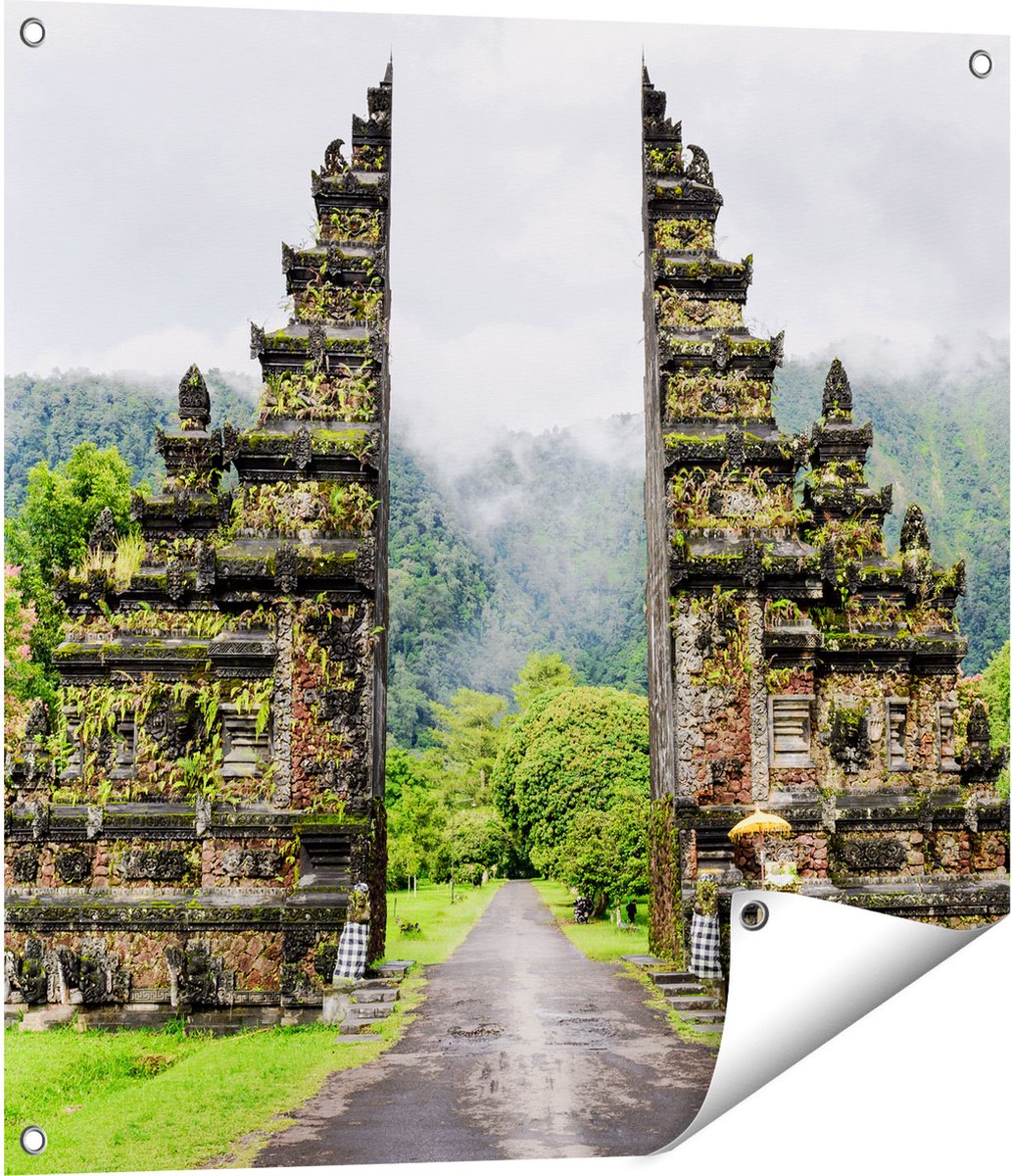 Gards Tuinposter Tempel Poort in Bali - 70x70 cm - Tuindoek - Tuindecoratie - Wanddecoratie buiten - Tuinschilderij Multikleur