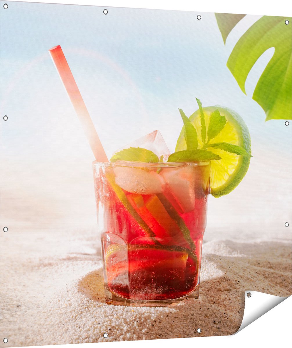 Gards Tuinposter Cocktail Mix Drankje op het Strand - 120x120 cm - Tuindoek - Tuindecoratie - Wanddecoratie buiten - Tuinschilderij Multikleur