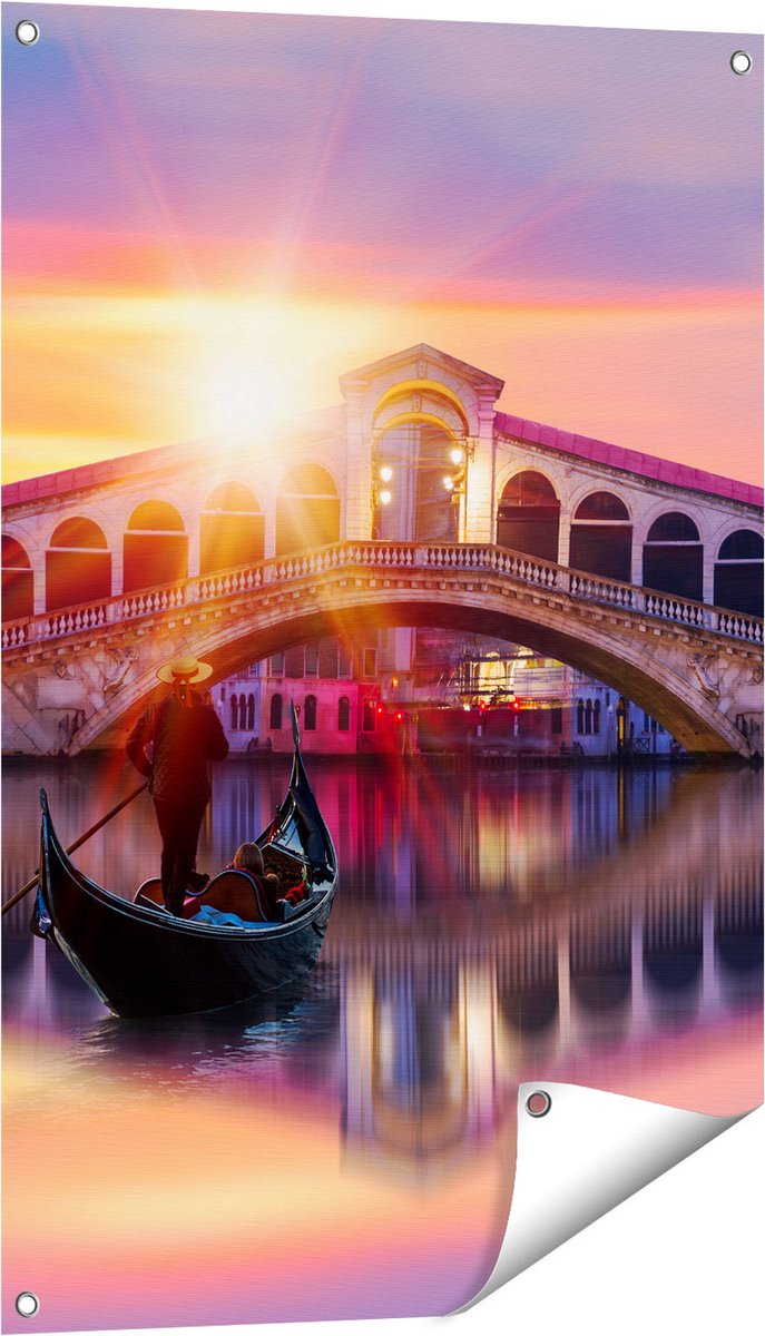 Gards Tuinposter Gondel bij de Rialtobrug in Veneti�, Itali� - 60x90 cm - Tuindoek - Tuindecoratie - Wanddecoratie buiten - Tuinschilderij Multikleur