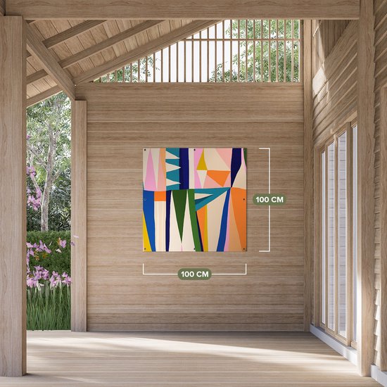 Gards Poster de jardin Art coloré abstrait - Triangles - 100x100 cm - Toile de jardin - Décoration de jardin - Décoration murale extérieure - Peinture de jardin