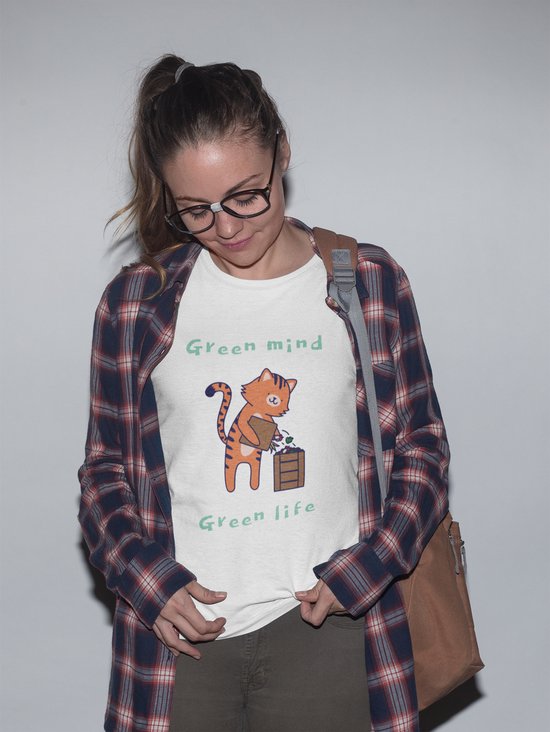 Chemise - Green mind green life - Wurban Wear | Chemise drôle | Végétalien | T-shirt unisexe | Animaux | Ami des aniamux | Livre de cuisine végétalien | Blanc