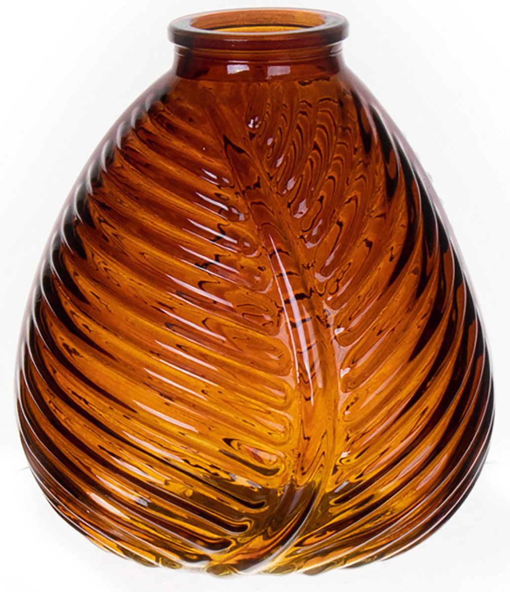 Bellatio Design Bloemenvaas - bruin transparant glas - 14 x 16 cm - vaas