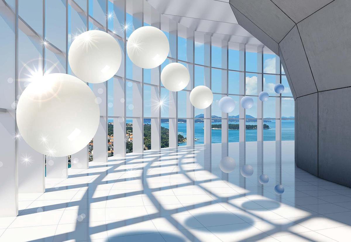 Fotobehang - Vlies Behang - 3D-passage met uitzicht op het tropische landschap - 152,5 x 104 cm