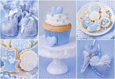 Fotobehang - Vlies Behang - Het is een Jongen! - Baby - Blauwe Cupcakes - 208 x 146 cm