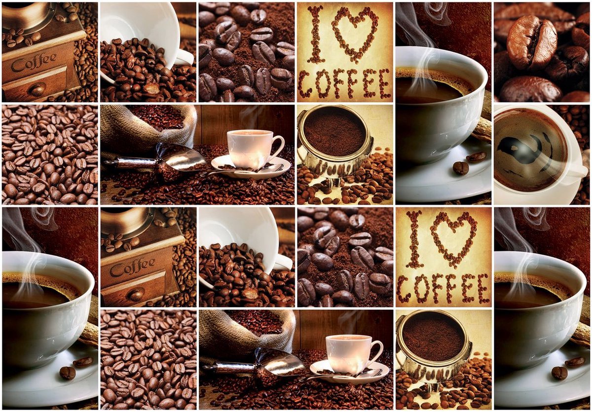 Fotobehang - Vlies Behang - I Love Coffee - Koffie Collage - 416 x 290 cm