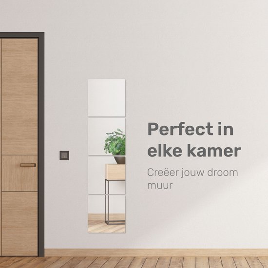 Plakspiegel 20x20 - 4 stuks - Zelfklevende - Plakspiegels - Hollywood make up spiegel - Deur - Spiegel - Folie - Badkamer - Grote - Sticker - Pas - Wand - Spiegel