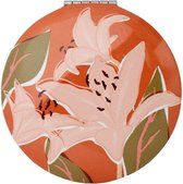 Compact Make Up Spiegeltje Florens Rood met Roze bloemen - 6,5cm